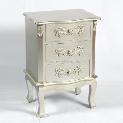 China Solid Wood Champagne Silver 3 Drawer Nightstand for sale