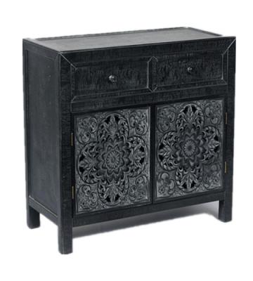 China Wholesale Hot Sale Eco-Friendly Black Color Beautifully Carved Wooden 2 Drawers And 2 Door Cabinet for sale