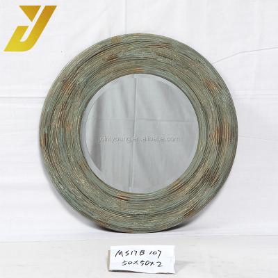 China Rustic Antique / Vintage Wooden Round Makeup Wall Mirror for sale