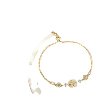 China Cute Fashionable Female Minority Design Light All-match Light Four-leaf Clover Heart-shaped Opal Axle Pull Adjustable Bracelet for sale