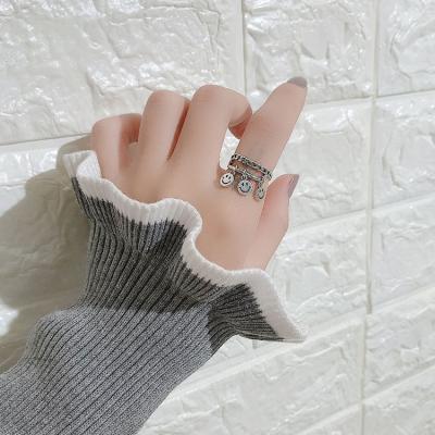 China Thai silver Dongdaemun face chain tassel silver ring female two-layer smiling Korean casual 925/retro ring sportsman with opening personality for sale