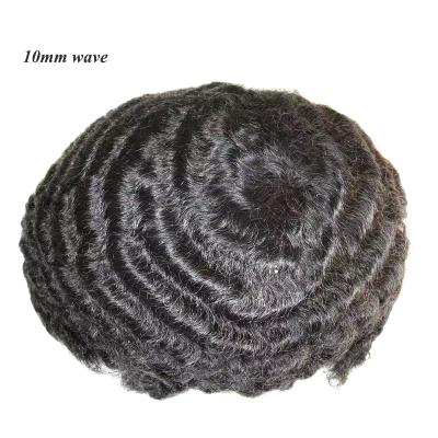 China Hot Selling 10mm Mens Hair Weave Units Hairpiece 10mm Wave Texture Hair Replacement Non Surgical System for sale