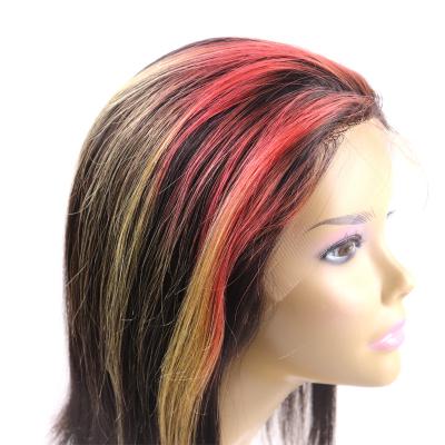 China Hot Sale Accented Lace Front Wigs Straight Colored Highlights Wig Brazilian Virgin Hair Short Highlight Wig for sale