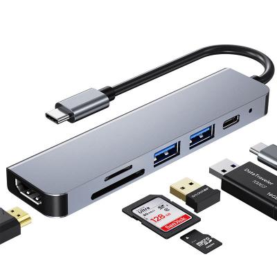 China Mobile Devices .desk Computer TOP Sell 6 in 1 Usb C Hub Docking Station High Speed ​​5 Gbps Laptop Type with Hd-MI PD TF SD Card 3 Usb Reader, 0 Usb2.0 for sale