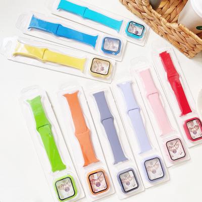 China Clear Watch Band For Apple 2 in 1 Silicone Sport Watch Strap 40mm Watch Bands Protector Case For Apple Watch All Series for sale