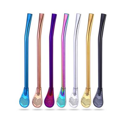 China Cheap Viable Stainless Steel Straw Spoon For Drinks Bar Coffee Filter Spoon / Bombilla Tea Straws for sale