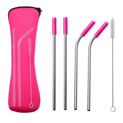 China Amazon Durable Portable Stainless Steel Metal Straws Set With Neoprene Case For Camping for sale