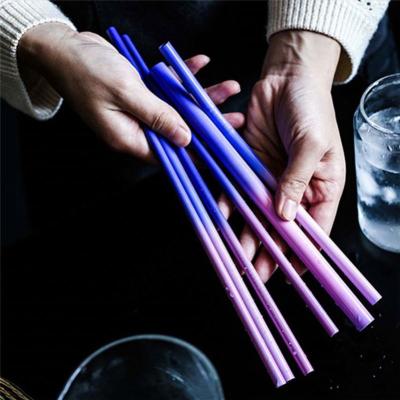 China Viable Color Changing Bent Straight Drinking Straws With Reusable Metal 304 Stainless Steel Induction Temperature Straws Cleaner Brush for sale