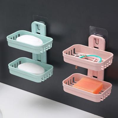 China Traditional Wall Mounted Double Layer Soap Dish Holder Box Shower Tray Bathroom Storage Soap Shelf Kitchen Tools Bathroom Accessories for sale