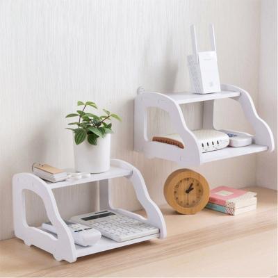 China Multi-Function Wall-Mounted Storage Organizer Holder Home Office Double-Layer Wifi Router Double-Layer Cavity Rack Storage Rack Shelf for sale