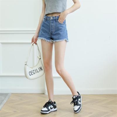 China QUICK DRY High Waist Straight Leg Summer Blue Denim Shorts Cuffed Edge Short Jean Pants For Women In Stock for sale