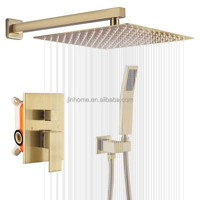 China With Sliding Bar Brush Gold Shower Set 3-Function Concealed Shower System For Wall Mounted Bathroom for sale