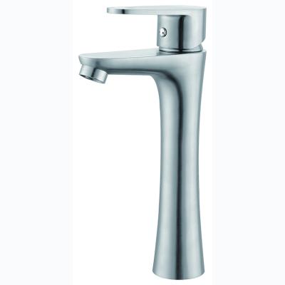 China Metered Faucets Single Handle Faucet SUS304 Stainless Steel Nickel One Hole 304 Tall Basin Mixer Tap for sale