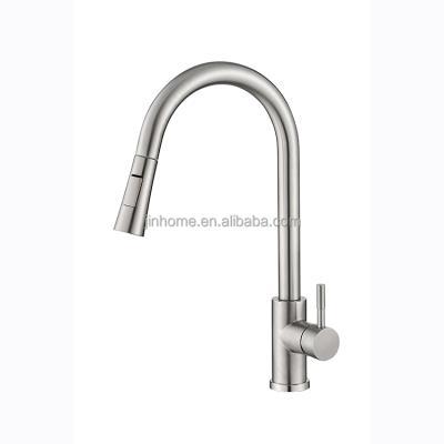 China OEM Thermostatic Factory Faucets Single Handle Pull Out Stainless Steel Satin Nickel Kitchen Faucet for sale