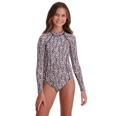 China Girl Anti-UV Custom Bikini Leopard Print Print Suit Long Sleeve Surfing One Piece Swimwear for sale