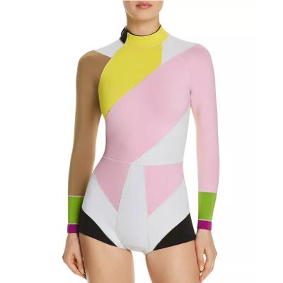 China Fake Neck Antibacterial Color-blocked Long Sleeve Wetsuit Women Rash Guard Wetsuit Women Wet Diving Suit for sale