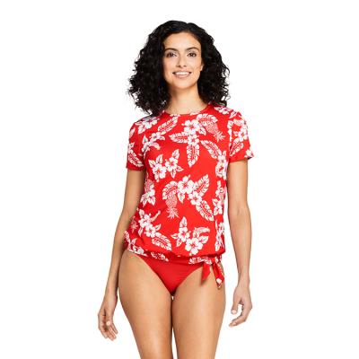 China Breathable Custom Short Sleeve Swim Tee Maiden Flower Printed Rash Guard For Women for sale