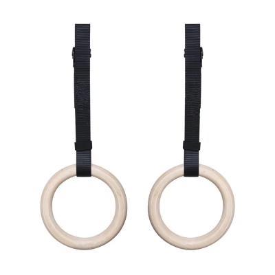 China Universal wooden gymnastic rings with adjustable straps for stength training customize logo home fit exercise for sale