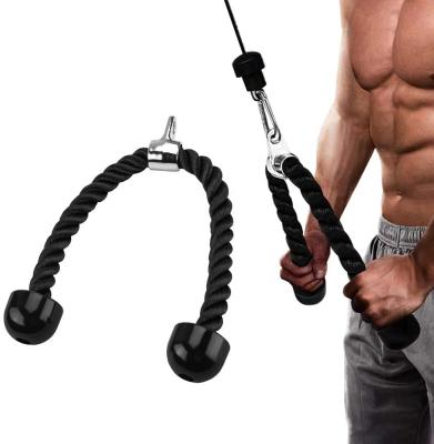 China Home Gym Heavy Black Handle Double Capacity Fitness Use Tricep Nylon Rope for sale