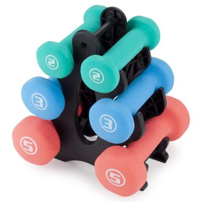 China Home Fitness 6KG VINYL HAND DUMBBELL WEIGHT SET WITH RACK FITNESS GYM WORKOUT WEIGHT for sale