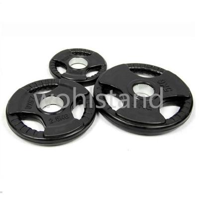 China Weight Lfiting Black Tri Grip Rubber Weight Plate for sale