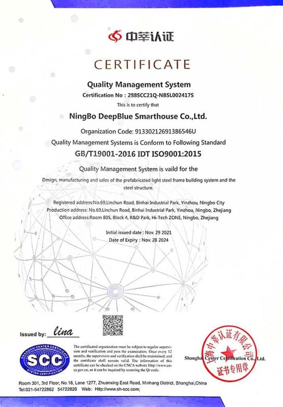 Quality Management System - NINGBO DEEPBLUE SMARTHOUSE CO.,LTD