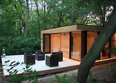 China Mooie prefab huisje Tuin Studio hut met dek modulaire huizen Te koop