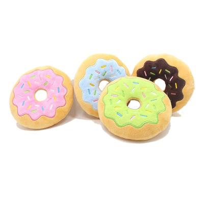 China Stocked Custom Stuffed Animal Soft Plush Squeaky Donut Small Pet Toy Custom for sale