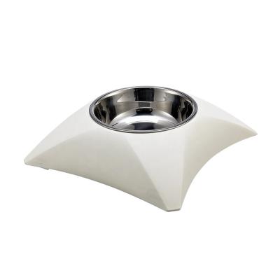 China Stocked 400ML High PP Stands Stainless Steel Pet Food Bowls Dog Feeding Bowl for sale