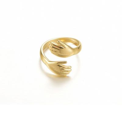 China TRENDY Stainless Steel 14K Gold Plated Color Open Adjustable Embrace Ring Women for sale