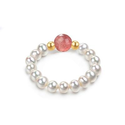 China Creative Silver Beads Crystal Beads Pearl Elastic Stretch Ring Women Cute Fashion Jewelry 925 for sale