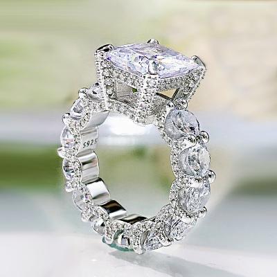 China High Quality FASHIONABLE Artificial S925 Sterling Silver Rectangular 5 Carat Diamond Wedding Ring for sale