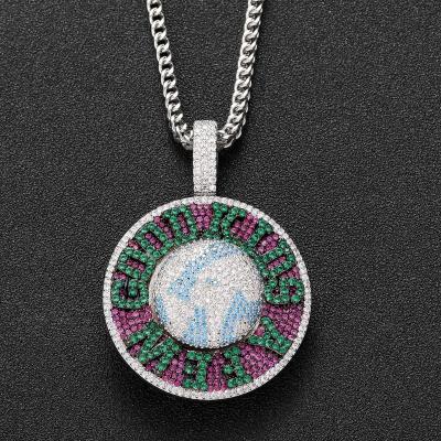 China Lead and Nickel Free Customizable Zircon Chain Large Size Rotating Earth Hip Hop Pendant Necklace for Men Jewelry for sale