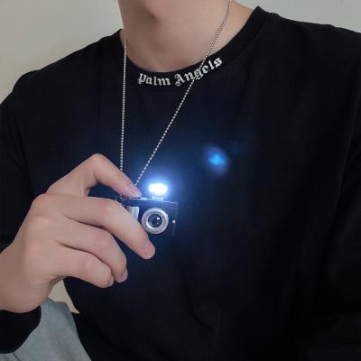 China Hiphop Hidden Hip Hop Can Flash Healthy Light Small Camera Stainless Titanium Steel Necklace For Men And Women for sale