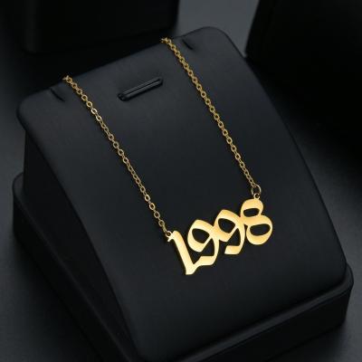 China FASHIONABLE Custom Titanium Steel Gold Plated Birthyear Number Necklace Set Men Women 1980-2022 for sale