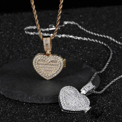 China Lead and Nickel Zircon Heart Projection Photo Heart Hip Hop Jewelry Small Flap Free Custom Pendant Necklace for sale