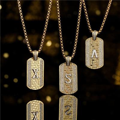 China FASHIONABLE Custom Number A To Z Copper Gold Plated Micro Inlay English Letter 26 Name Nameplate Pendant Necklace for sale