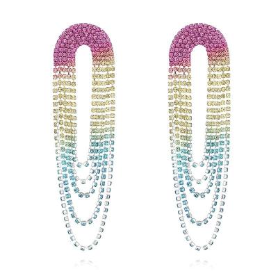 China 2022 Fashion Trend Big Large Tassel Zircon Circle Gradient Color Fake Ombre Stone Fringe Long Big Earrings for sale