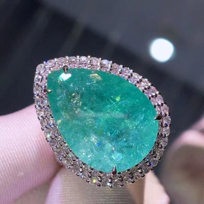 China TRENDY 13.71ct Green Stone 18k Gold Inlaid Natural Drop Shape Paraiba Tourmaline Ring And Necklace Dual Use Jewelry for sale