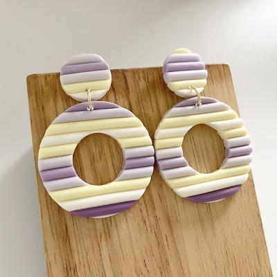 China 2021 Cute Modern Jewelry Round Rainbow Striped Multicolor Polymer Clay Porcelain Earrings for sale