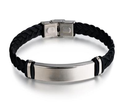 China Mens Accessory CLASSIC Hot Selling High Finish Stainless Steel Custom Anchor Braided Black PU Leather Bracelet For Men for sale