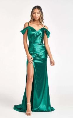 China Elegant Off Shoulder High Slit Satin Long Bridesmaid Dress with Natural Waistline for sale