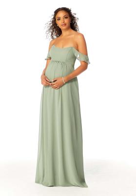 China Long Chiffon Maternity Bridesmaid Dresses in Simple and Elegant Off The Shoulder Style for sale