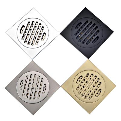 China Contemporary Brushed Brass Bug/Gold Anti-Smell 4 Inch Square Floor Drain Cover Stainless Steel Shower Floor Grate Drain 10*10cm for sale