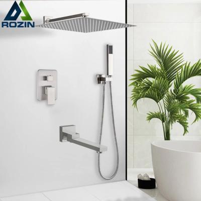 China Without Slide Bar Rozin Wall Mount Rainfall Shower Faucet Brushed Nickel Concealed Bathroom Faucets 16