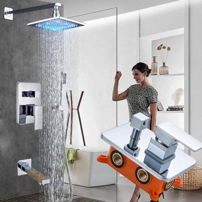 China With Chrome LED Light Square Mounted Rain Dlverter Ceiling 16 Inch Shower Head Faucet Tub Spout Hand Shower Mixer Tap for sale