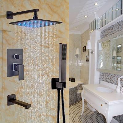 China 8 Inch GLOBE Bathroom LED Light Wall Mounted Rainless Sliding Bar Shower Set Hand Held Spray Tub Spout Faucet Bath Shower Mixer Brass Faucet for sale