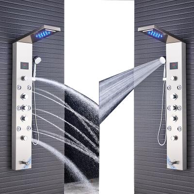 China Thermostatic Faucets Stainless Steel LED Shower Column Waterfall Three Handles Shower Panel Tower Sprays Sprayer Parts Hand Spray for sale