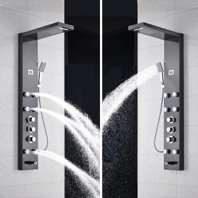 China Without Slide Bar Stainless Steel Shower Column Waterfall Shower Panel Tower Parts Jets Sprayer Black Thermostatic Hand Spray for sale