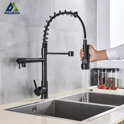 China Matte Black Spring Kitchen Faucet Contemporary Pull Out Single Side Spout Globe Sprayer Handle Mixer Tap 360 Rotation for sale